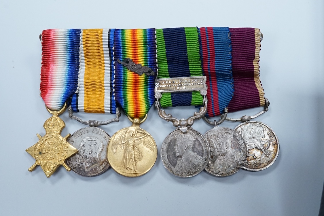 A First World War medal group of six medals awarded to Staff Sjt. Francis William Speare Royal Irish Fusiliers/I.M.L., comprising of the 1914-15 Star, 1914-1918 Medal, Victory Medal with oak leaf, India medal with clasp